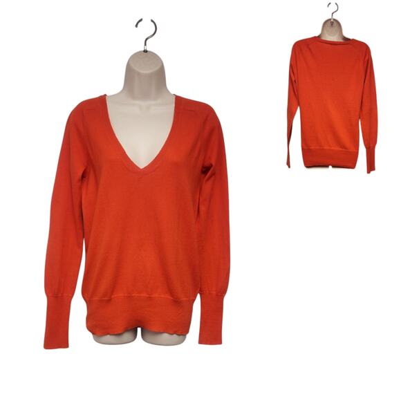 J CrewWomen V-Neck Long Sleeve Orange Casual Tunic Sweater Size Medium - Picture 1 of 7